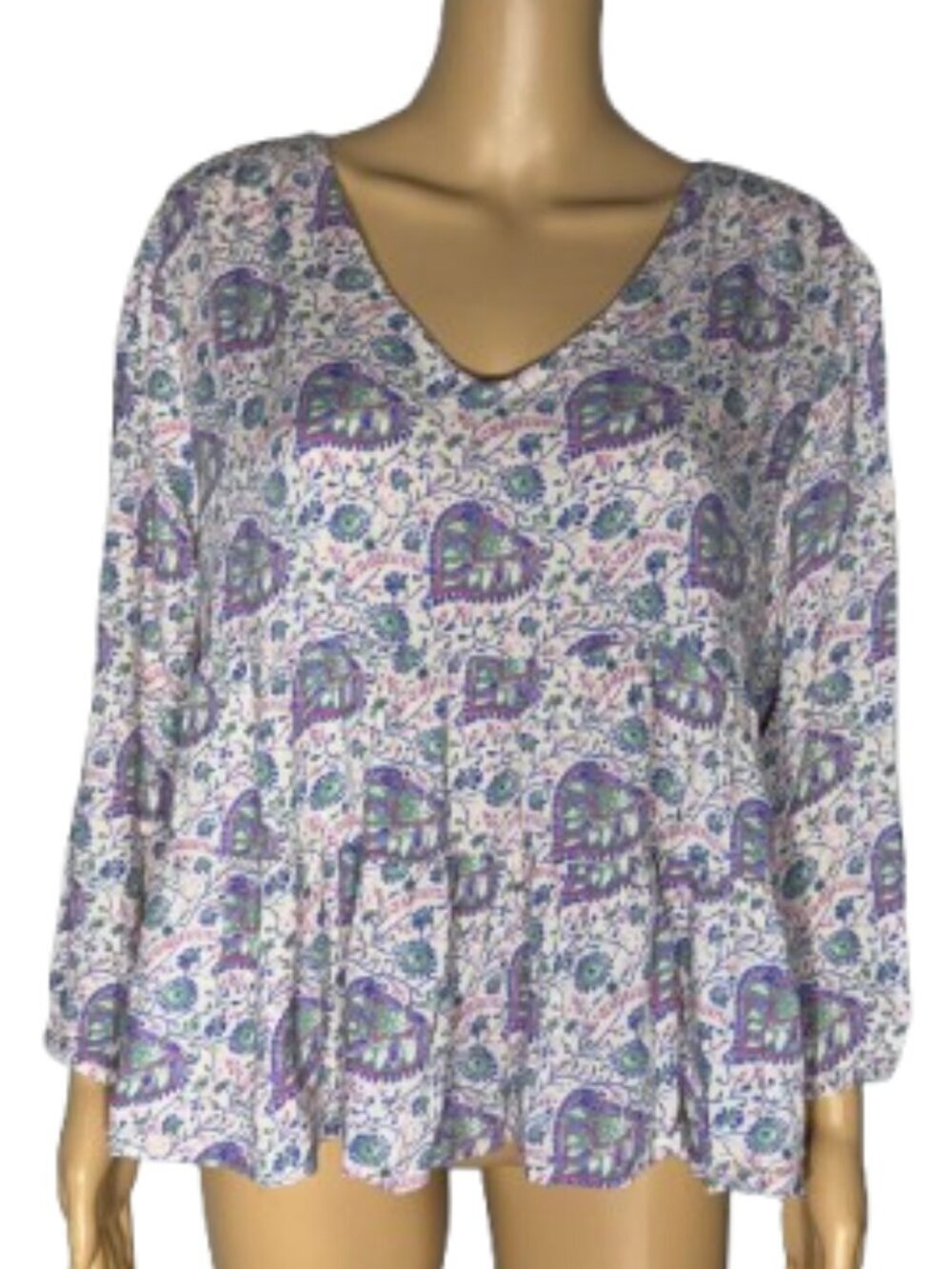Lucky Brand Lavender & Cream Floral Peasant Top Size Large